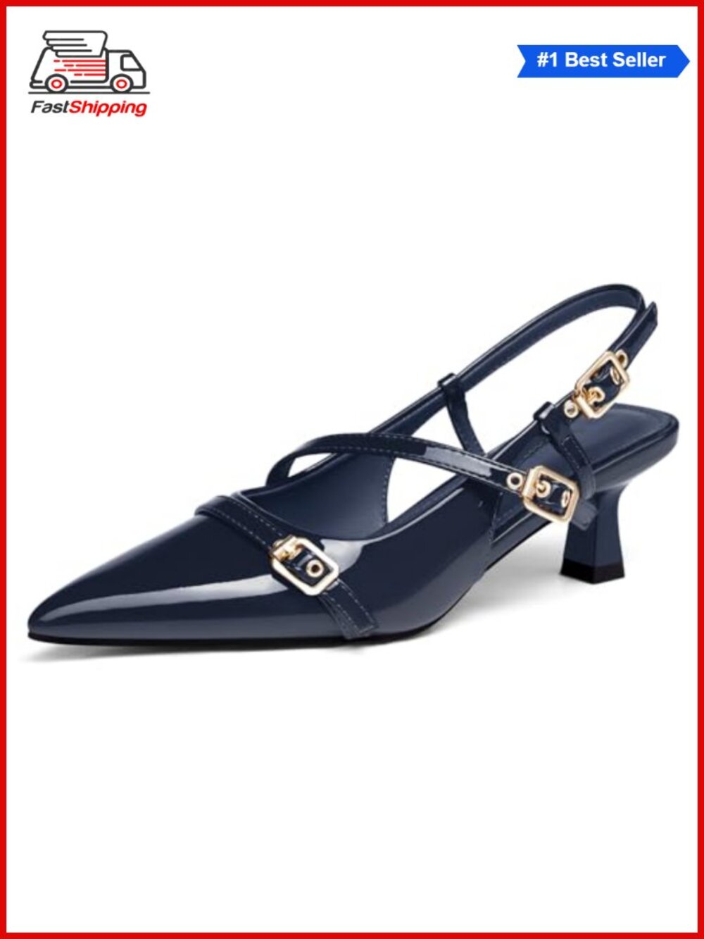 ✨ Pointed Toe Slingback Kitten Heel Pumps Faux Leather